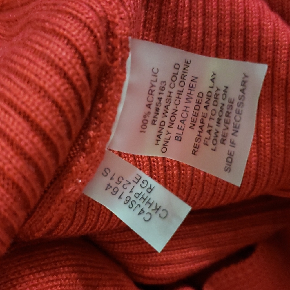 083 CALVIN KLEIN Red Ribbed Knit V-Neck Zip Front Cardigan Sweater sz S Women's - Picture 11 of 13